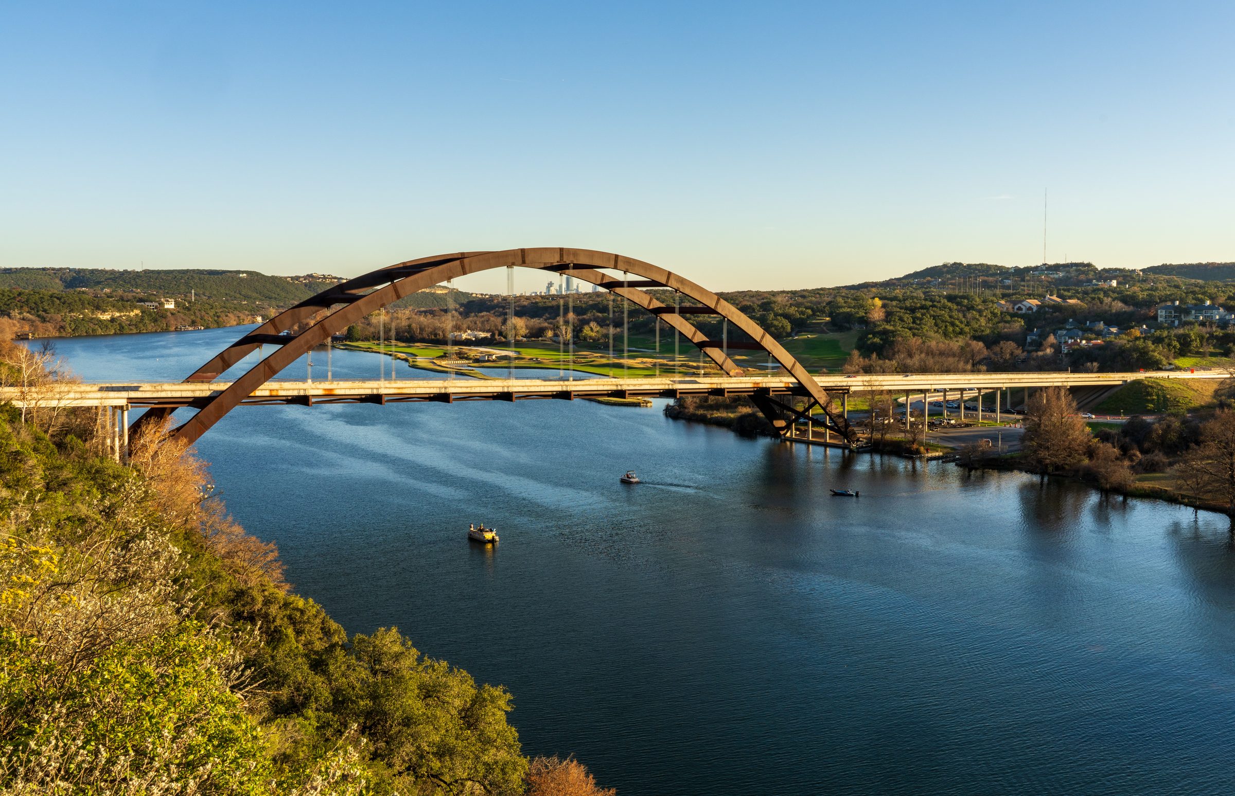 Pennybacker Bridge over Lake Austin, seen from the overlook